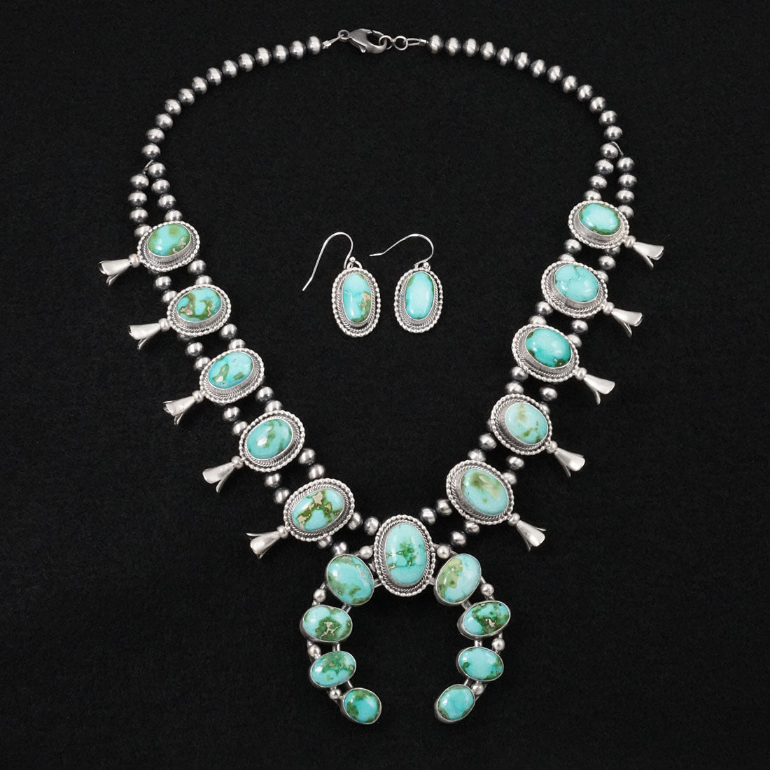Darrin Livingston Turquoise & Sterling Silver Squash Blossom Set