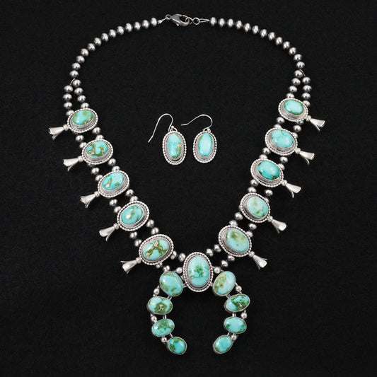 Darrin Livingston Turquoise & Sterling Silver Squash Blossom Set