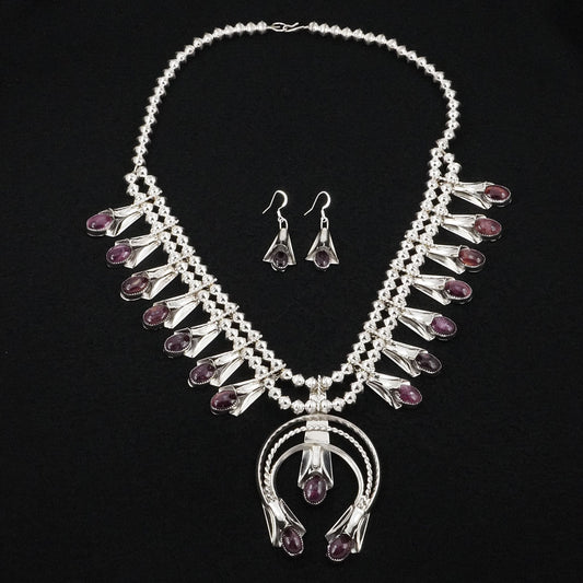 Louise Yazzie Spiny Oyster & Sterling Silver Squash Blossom Set