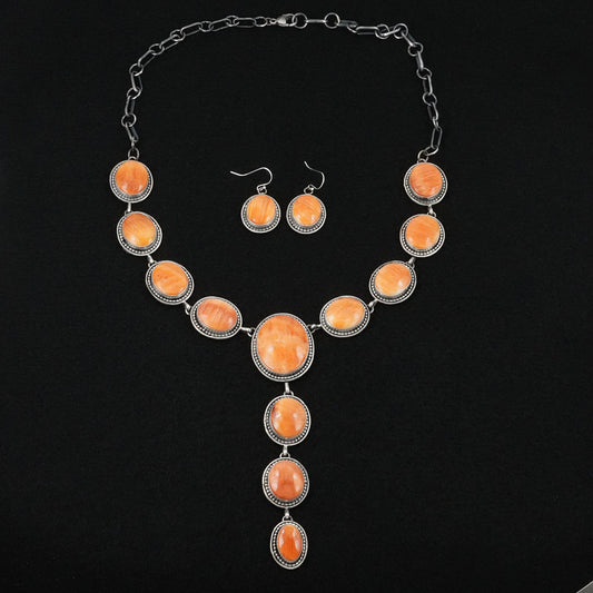 Paul Livingston Spiny Oyster & Sterling Silver Necklace Set