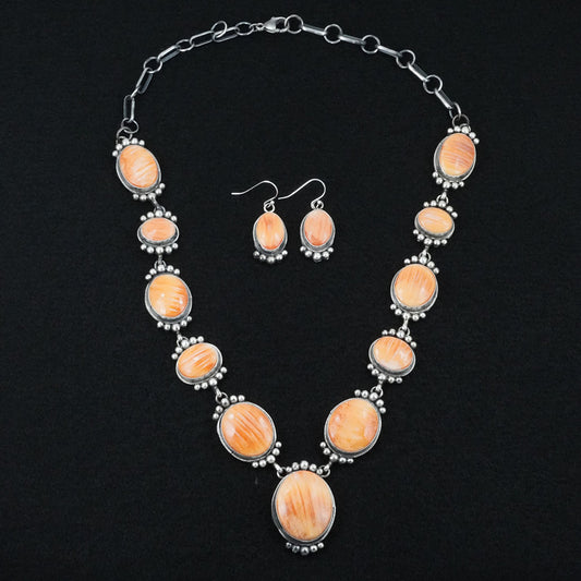 Paul Livingston Spiny Oyster & Sterling Silver Necklace Set