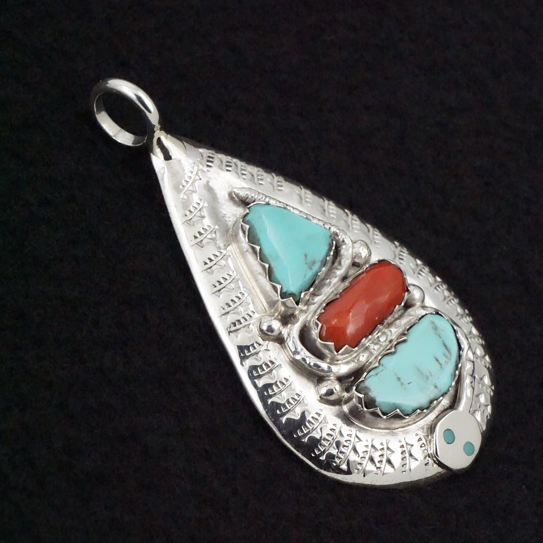 Joy Calavaza Turquoise, Coral & Sterling Silver Pendant