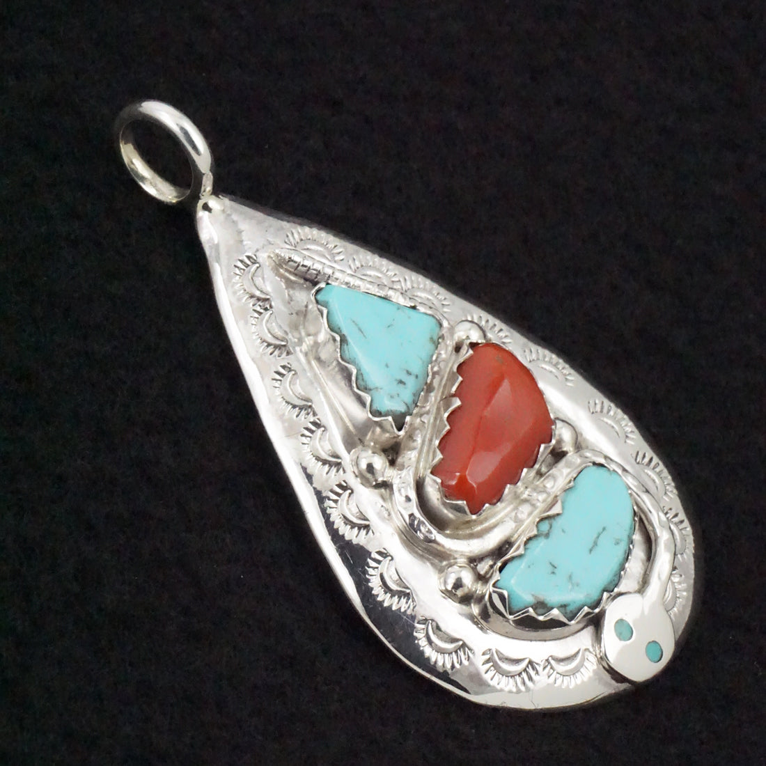 Joy Calavaza Turquoise, Coral & Sterling Silver Pendant