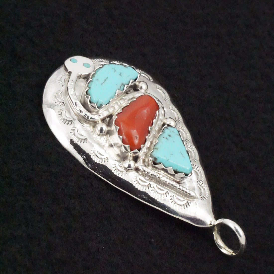 Joy Calavaza Turquoise, Coral & Sterling Silver Pendant