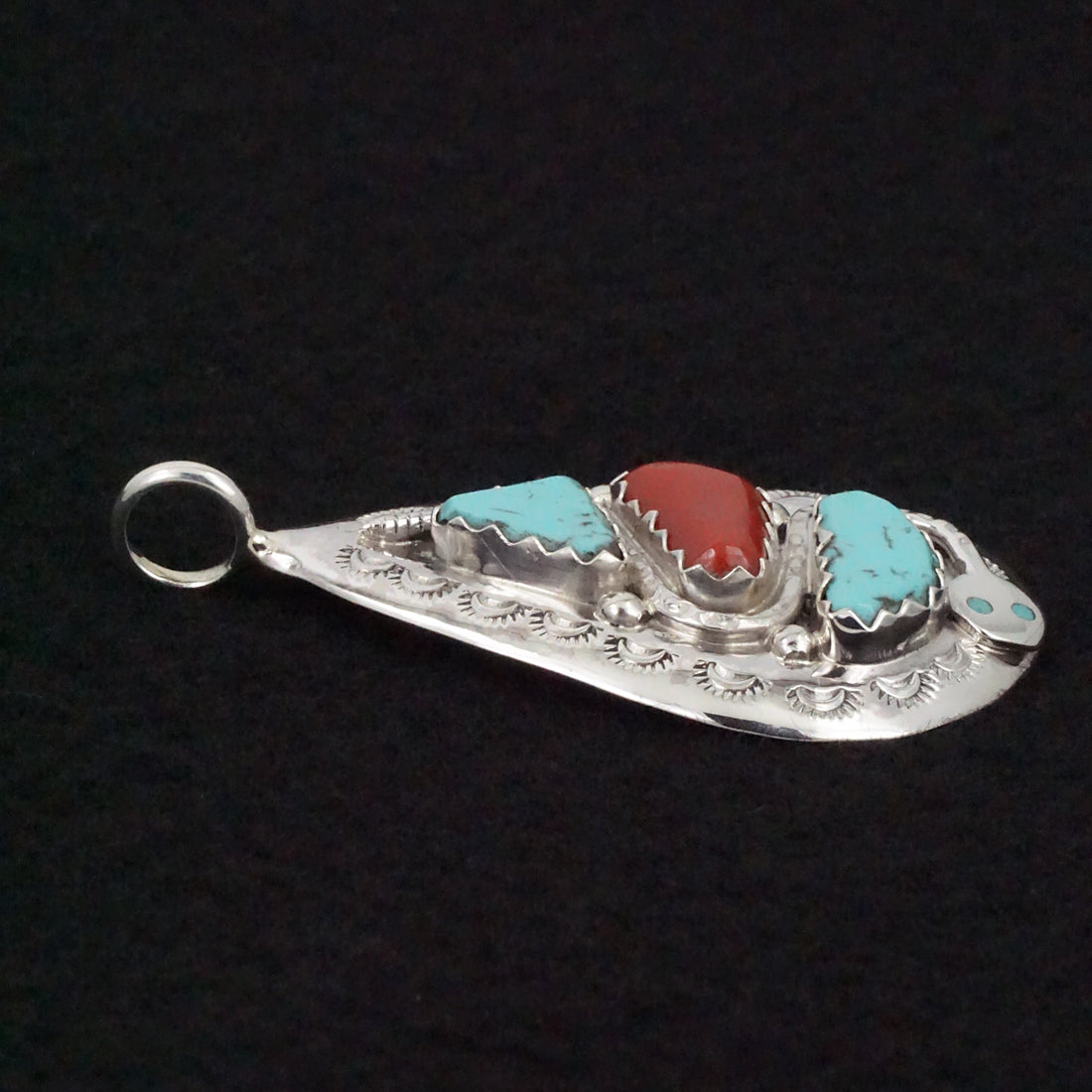 Joy Calavaza Turquoise, Coral & Sterling Silver Pendant