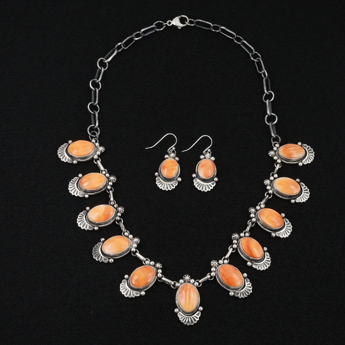Paul Livingston Spiny Oyster & Sterling Silver Necklace Set