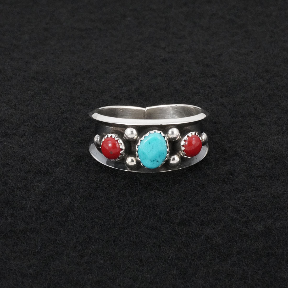 Paul Largo Turquoise, Coral & Sterling Silver Ring Size 12.5