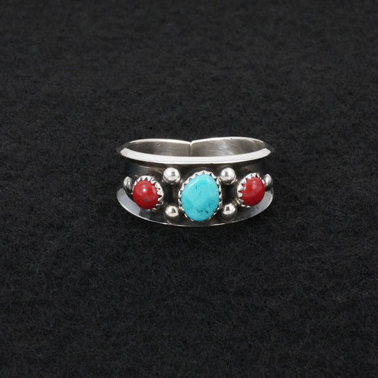 Paul Largo Turquoise, Coral & Sterling Silver Ring Size 12.5