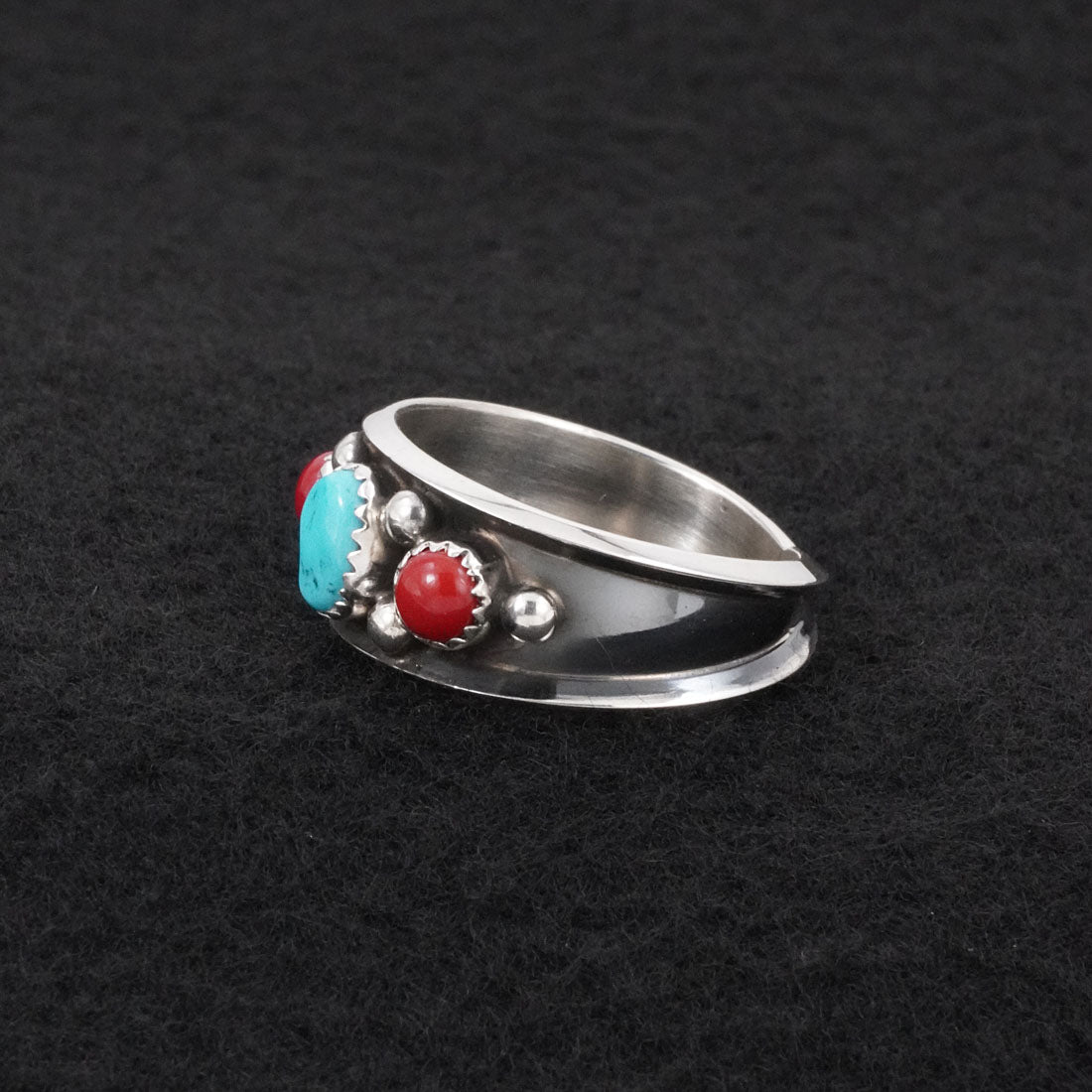 Paul Largo Turquoise, Coral & Sterling Silver Ring Size 12.5