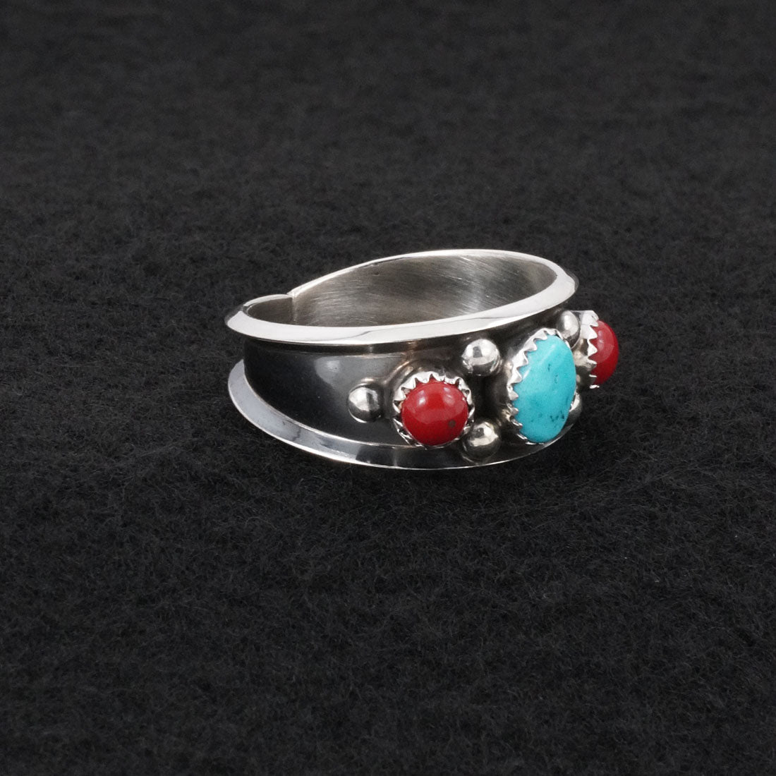 Paul Largo Turquoise, Coral & Sterling Silver Ring Size 12.5