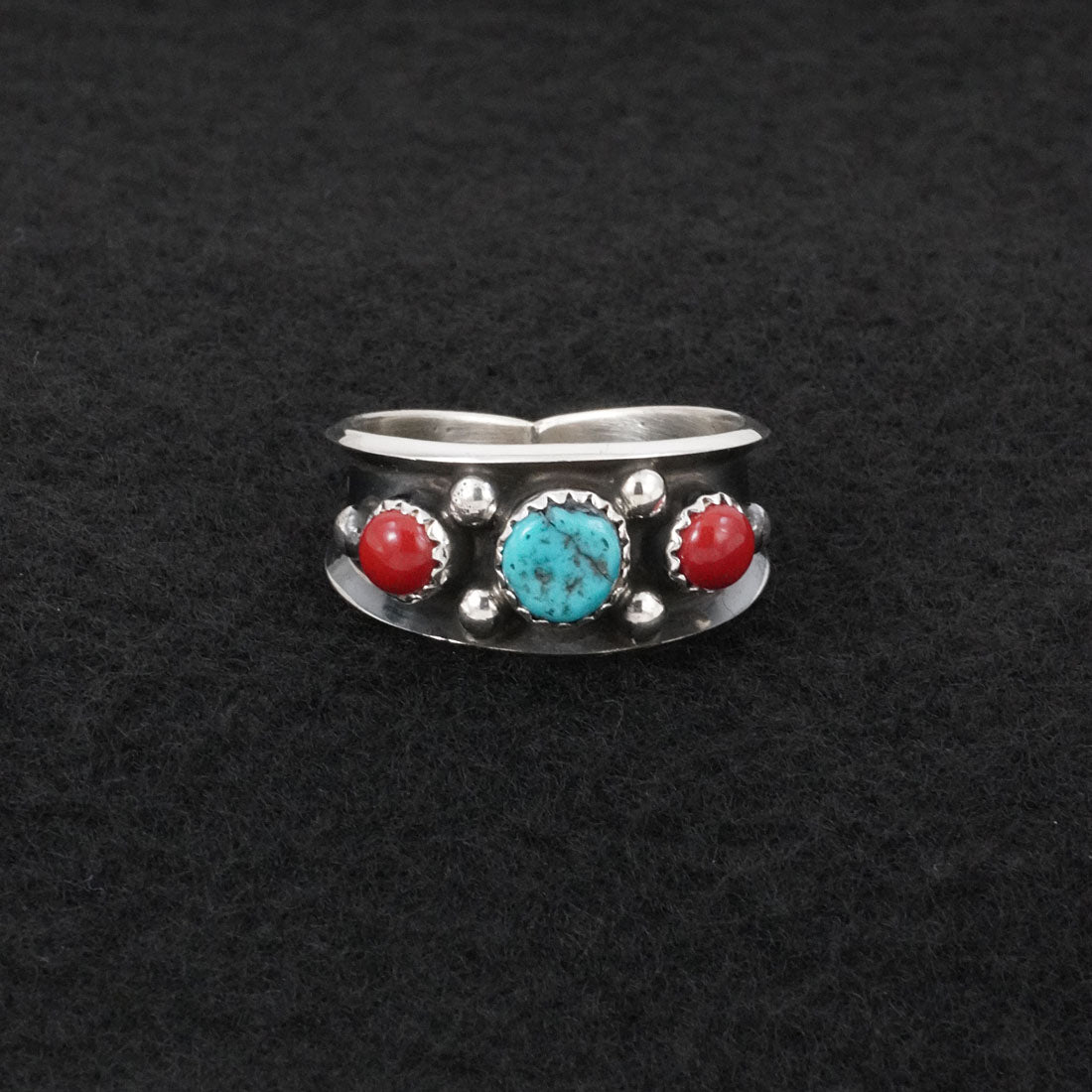 Paul Largo Turquoise, Coral & Sterling Silver Ring Size 12