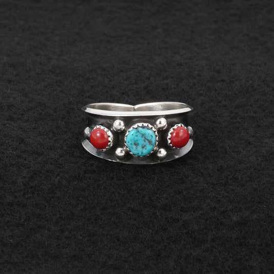 Paul Largo Turquoise, Coral & Sterling Silver Ring Size 12