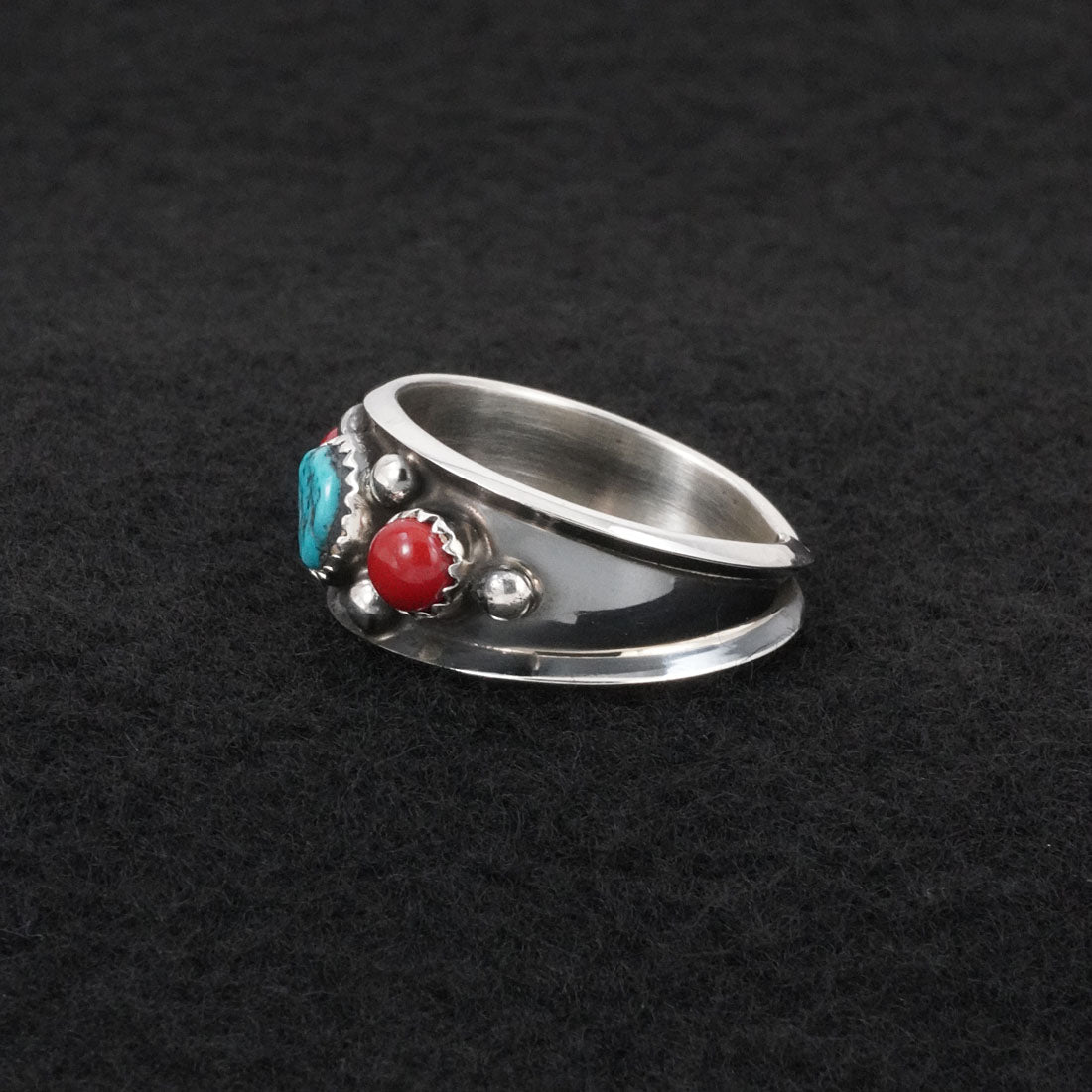 Paul Largo Turquoise, Coral & Sterling Silver Ring Size 12