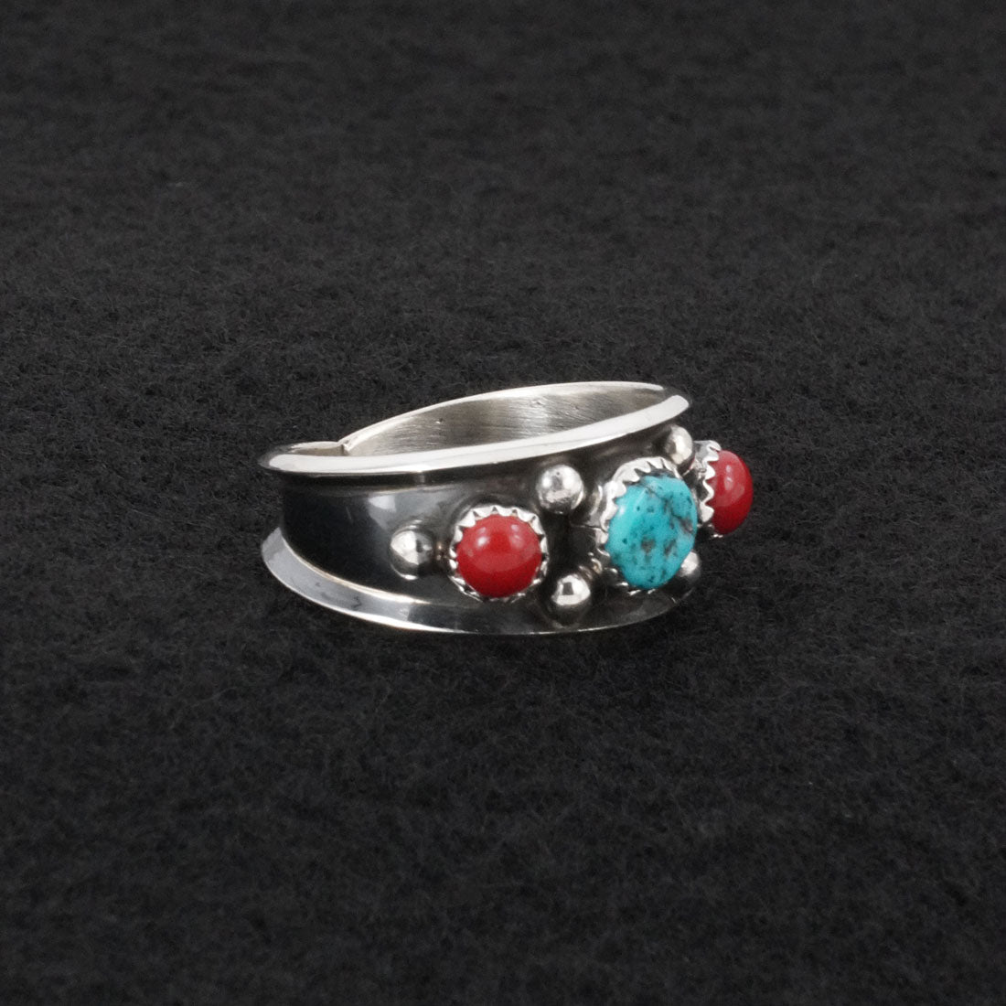 Paul Largo Turquoise, Coral & Sterling Silver Ring Size 12