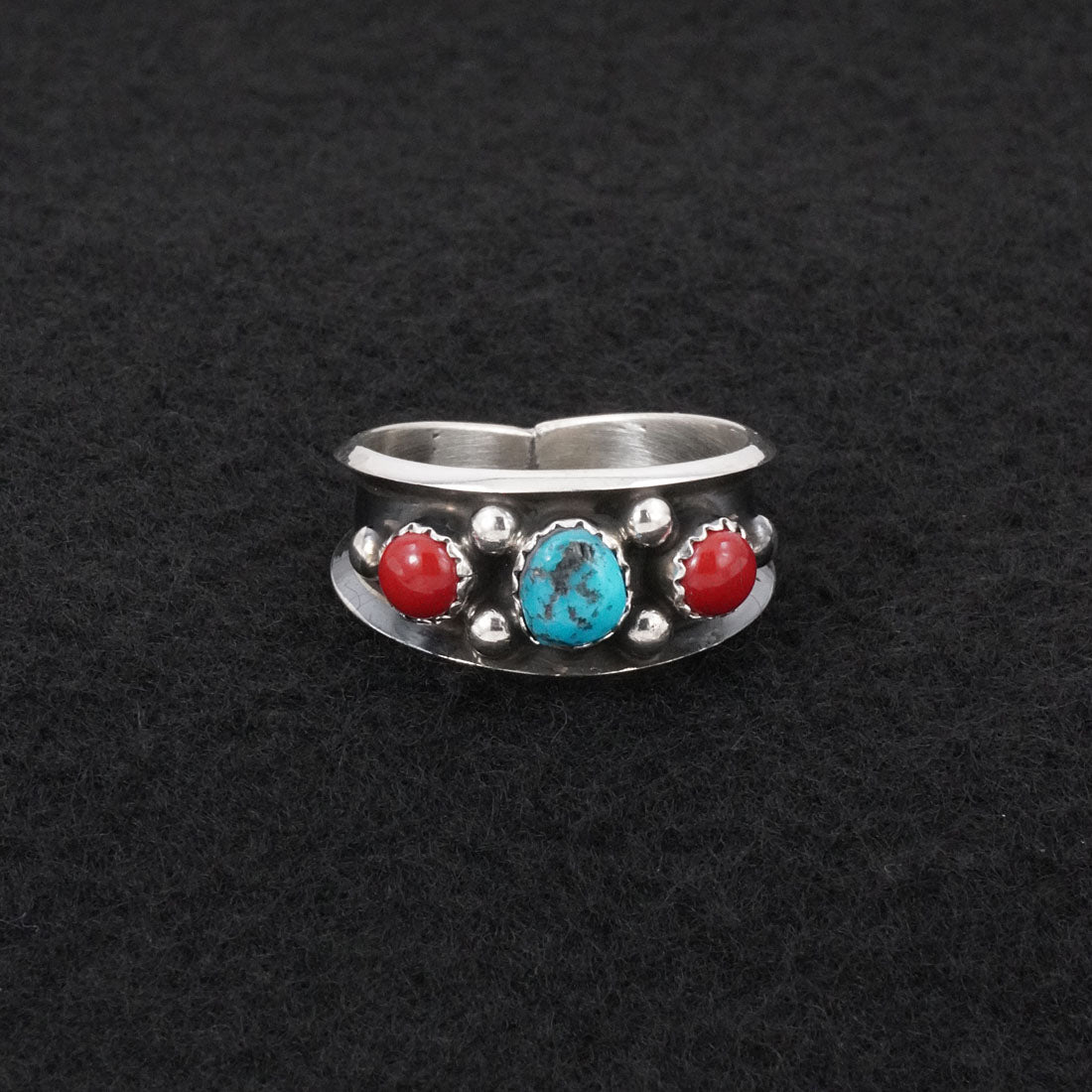 Paul Largo Turquoise, Coral & Sterling Silver Ring Size 11