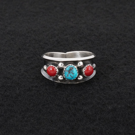 Paul Largo Turquoise, Coral & Sterling Silver Ring Size 11