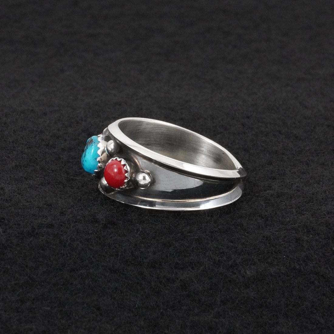 Paul Largo Turquoise, Coral & Sterling Silver Ring Size 11