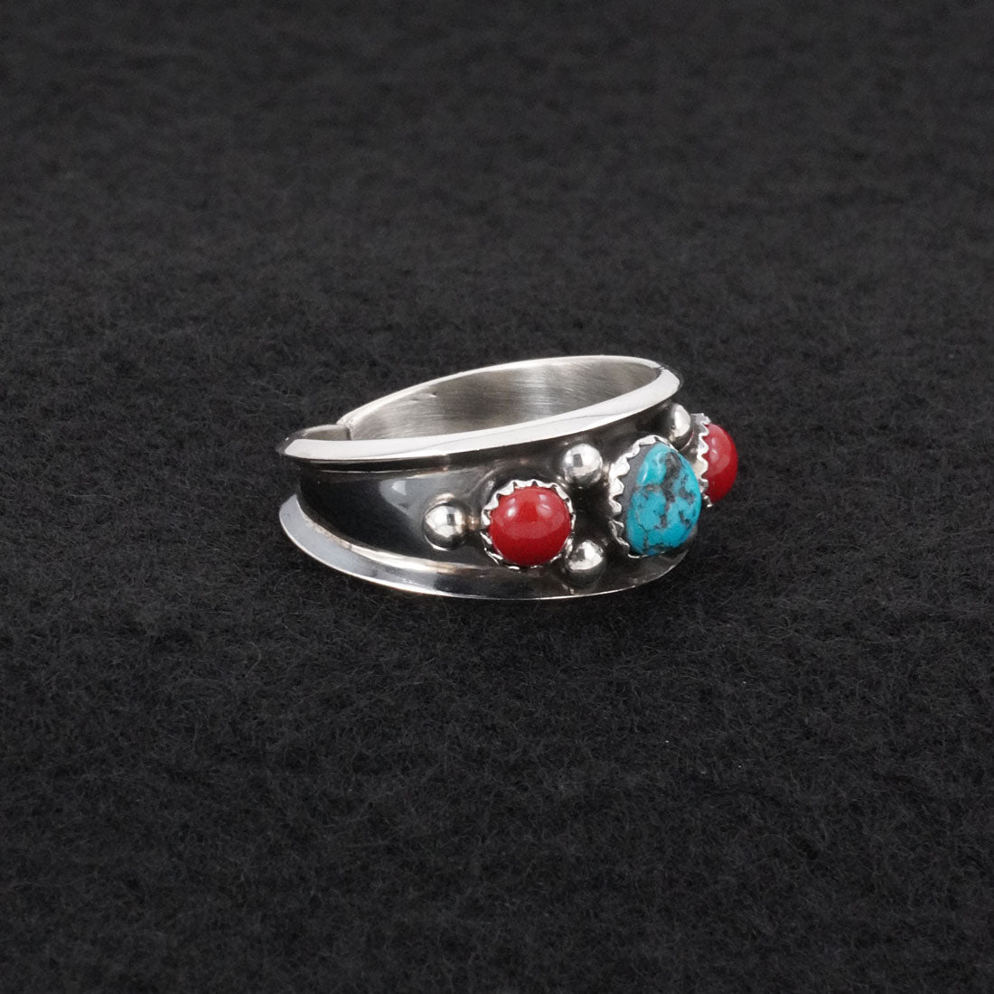 Paul Largo Turquoise, Coral & Sterling Silver Ring Size 11
