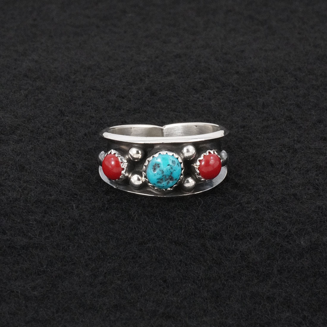 Paul Largo Turquoise, Coral & Sterling Silver Ring Size 10