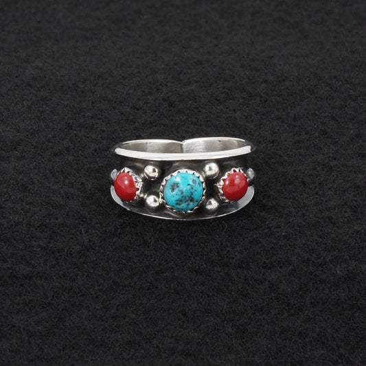 Paul Largo Turquoise, Coral & Sterling Silver Ring Size 10