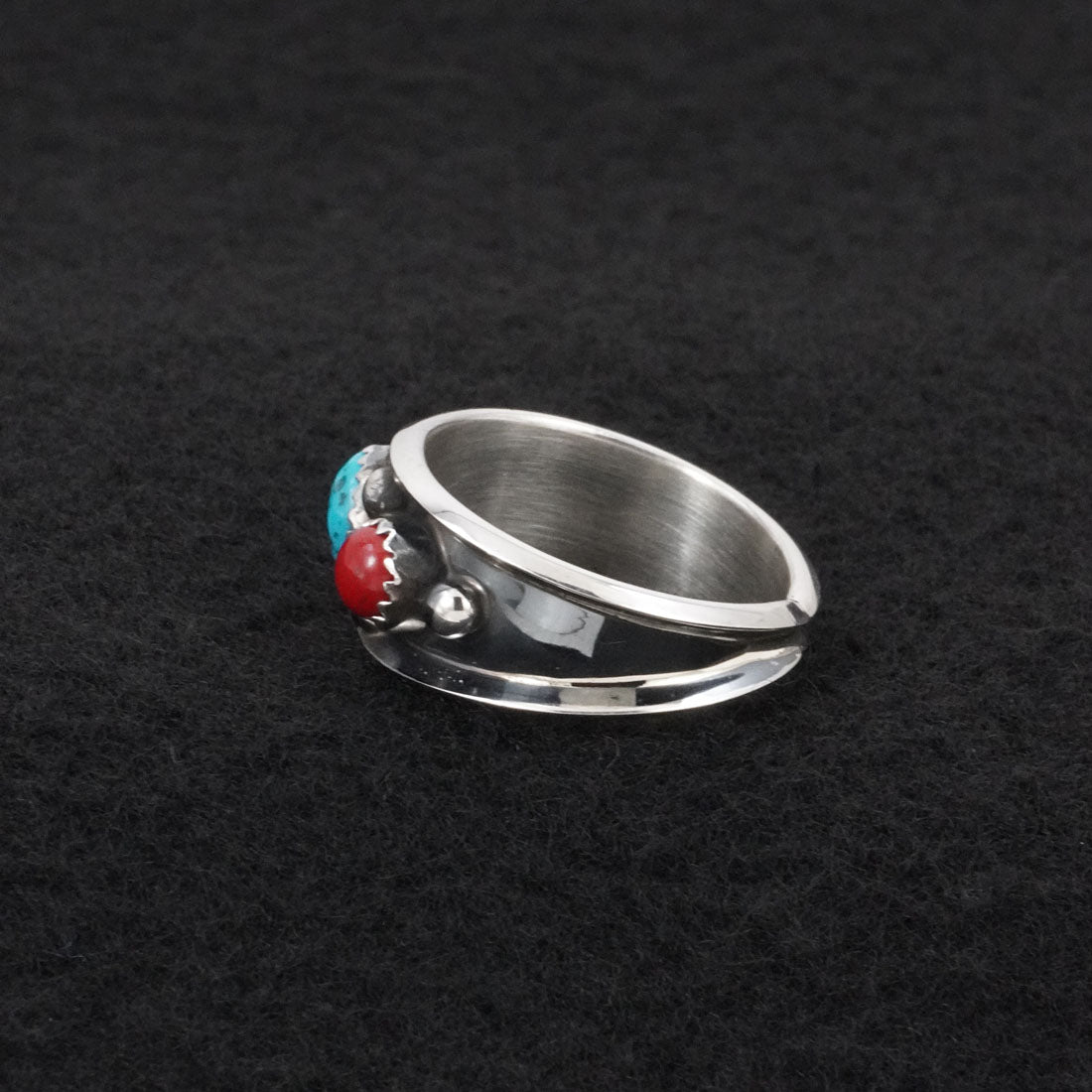 Paul Largo Turquoise, Coral & Sterling Silver Ring Size 10