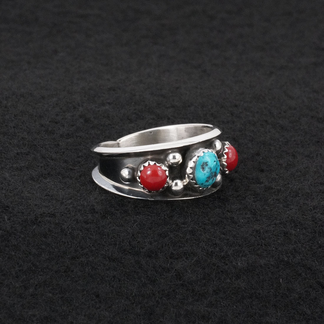 Paul Largo Turquoise, Coral & Sterling Silver Ring Size 10