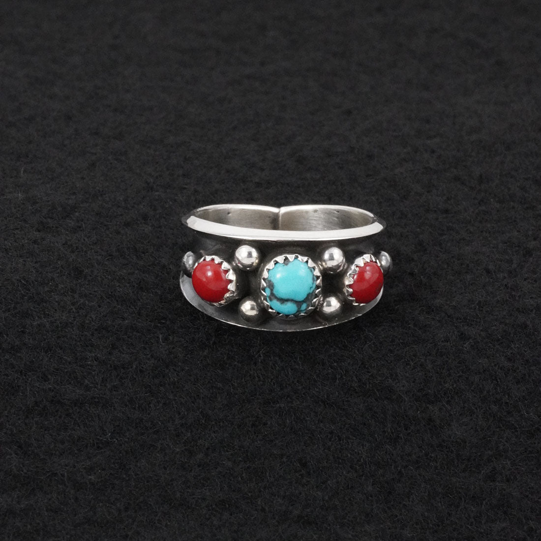 Paul Largo Turquoise, Coral & Sterling Silver Ring Size 9.5