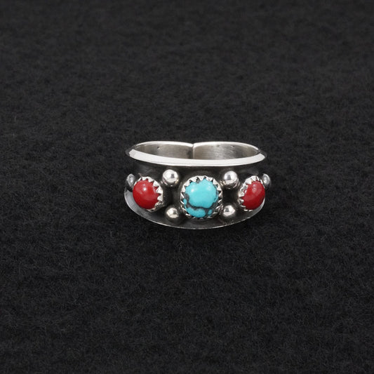 Paul Largo Turquoise, Coral & Sterling Silver Ring Size 9.5