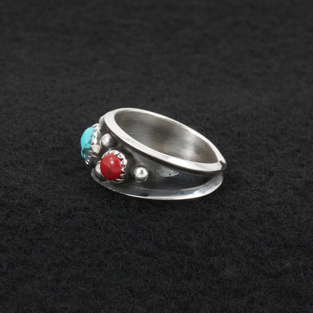 Paul Largo Turquoise, Coral & Sterling Silver Ring Size 9.5