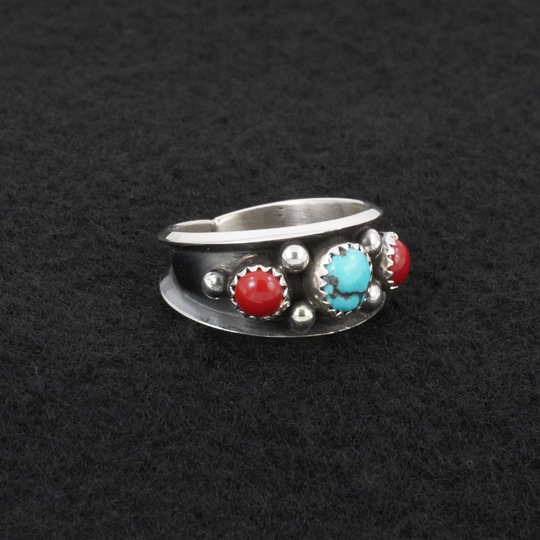 Paul Largo Turquoise, Coral & Sterling Silver Ring Size 9.5