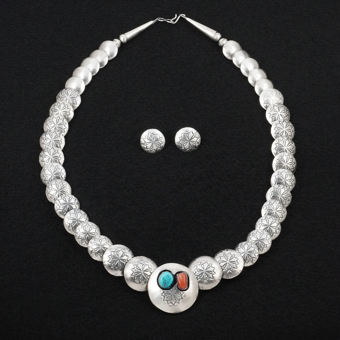 Tim Thompson Turquoise, Coral & Sterling Silver Necklace & Earrings Set