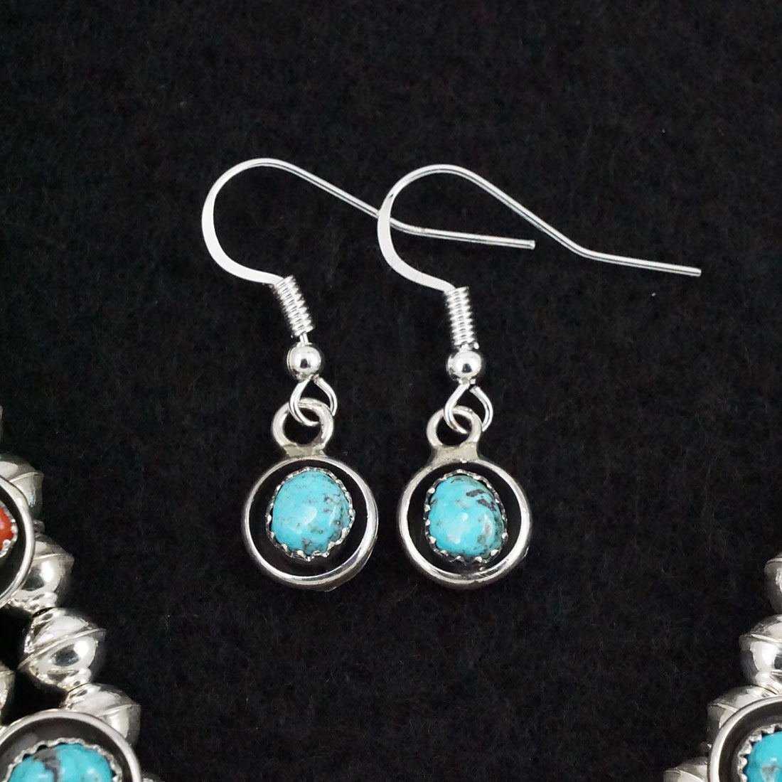 Phil Garcia Turquoise, Coral & Sterling Silver "Mini" Squash Blossom Necklace & Earrings