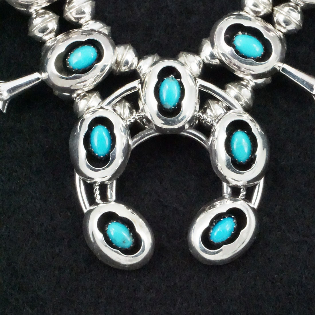 Phil Garcia Turquoise & Sterling Silver "Mini" Shadow Box Squash Blossom Necklace & Earrings