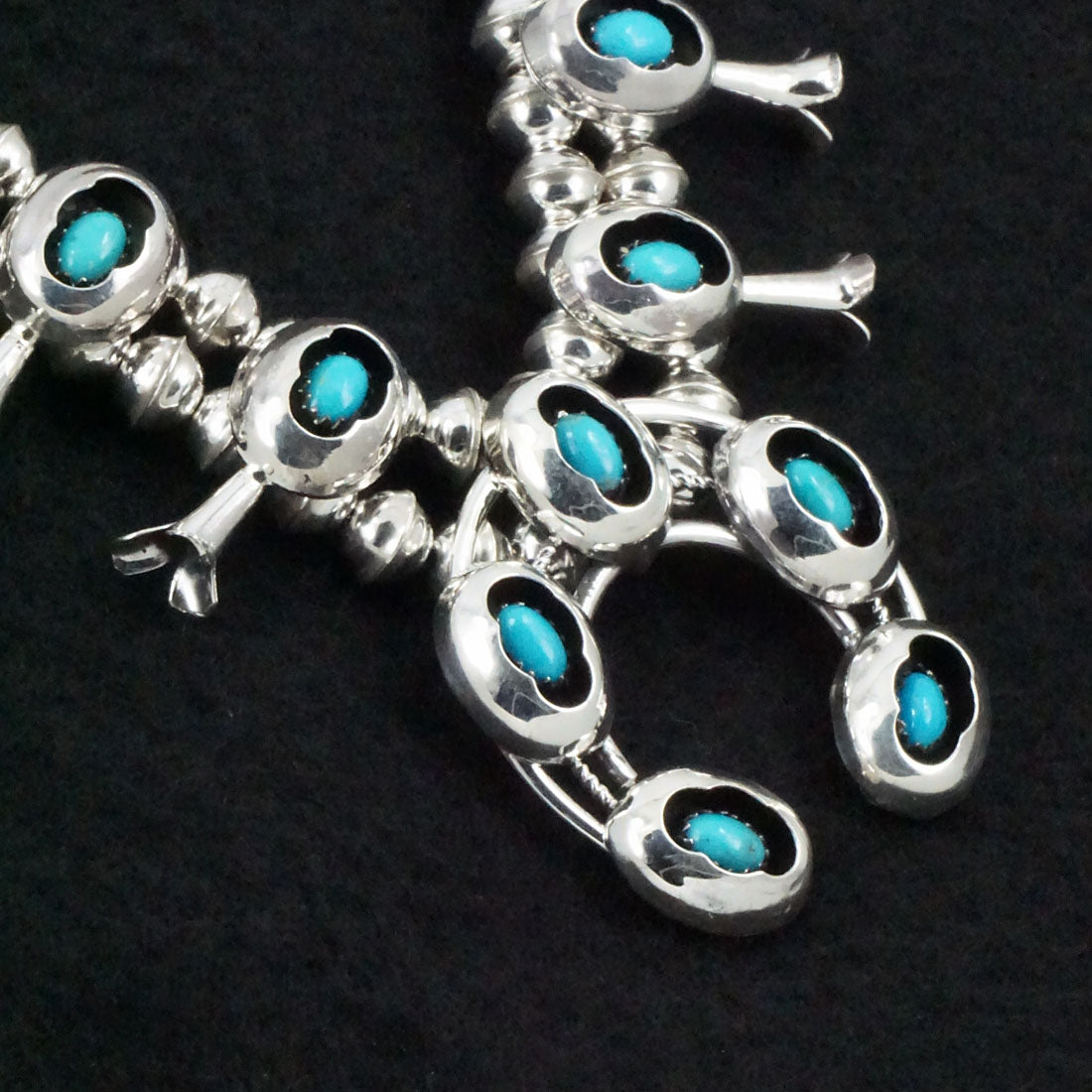 Phil Garcia Turquoise & Sterling Silver "Mini" Shadow Box Squash Blossom Necklace & Earrings