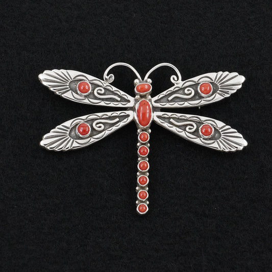 Lee Charley Coral & Sterling Silver Pendant/Pin