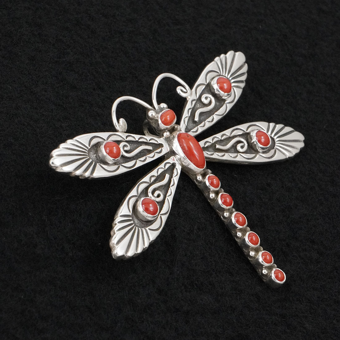 Lee Charley Coral & Sterling Silver Pendant/Pin