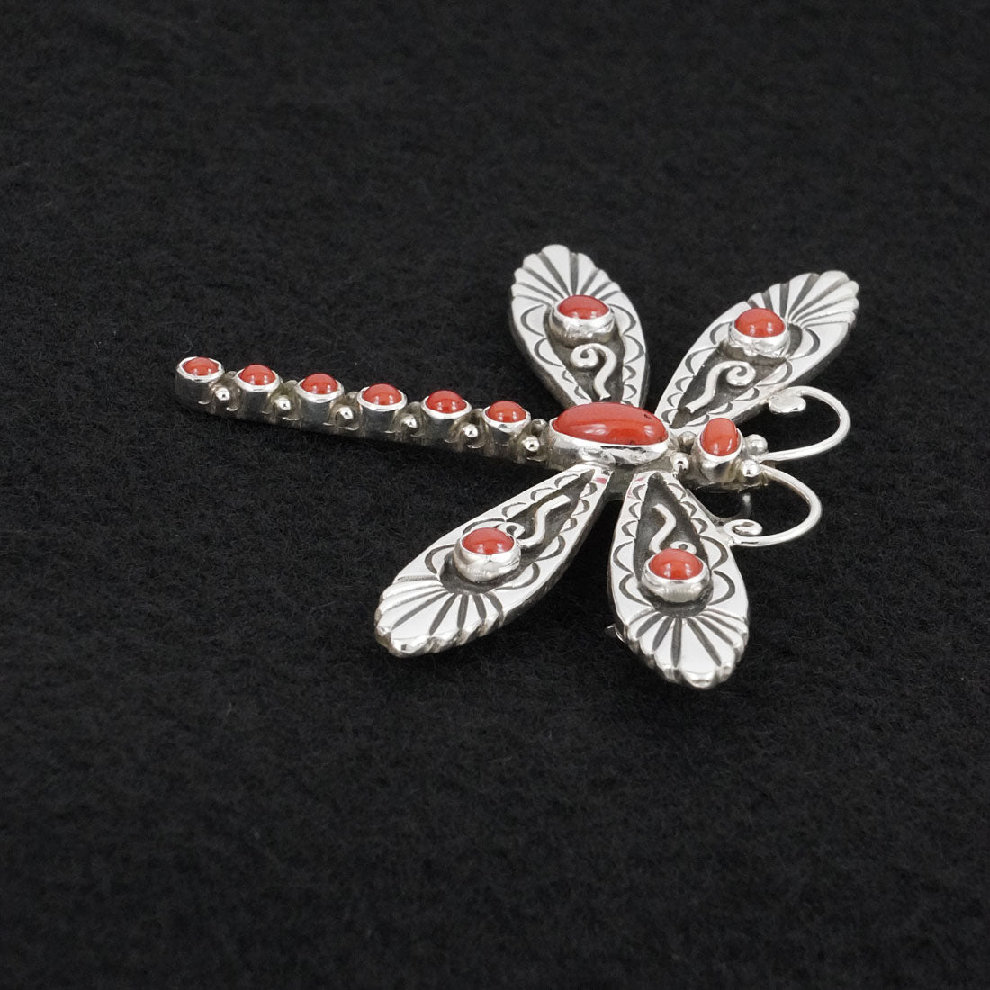 Lee Charley Coral & Sterling Silver Pendant/Pin