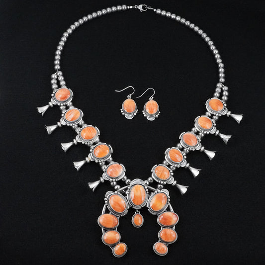 Paul Livingston Spiny Oyster & Sterling Silver Squash Blossom Set