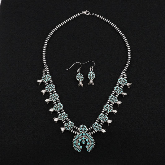Lorena Peina Turquoise & Sterling Silver Mini Squash Blossom Set