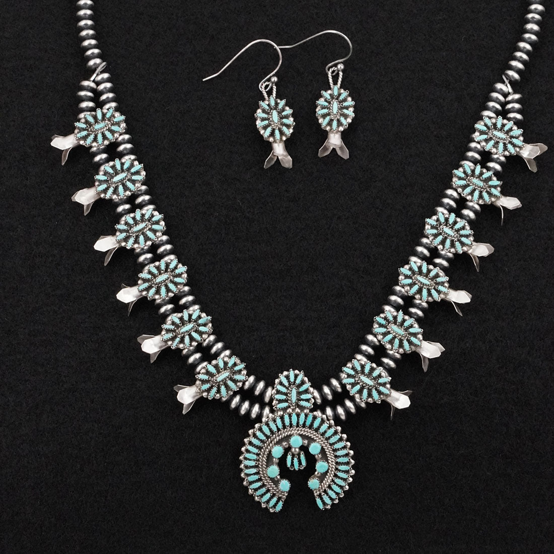 Lorena Peina Turquoise & Sterling Silver Mini Squash Blossom Set