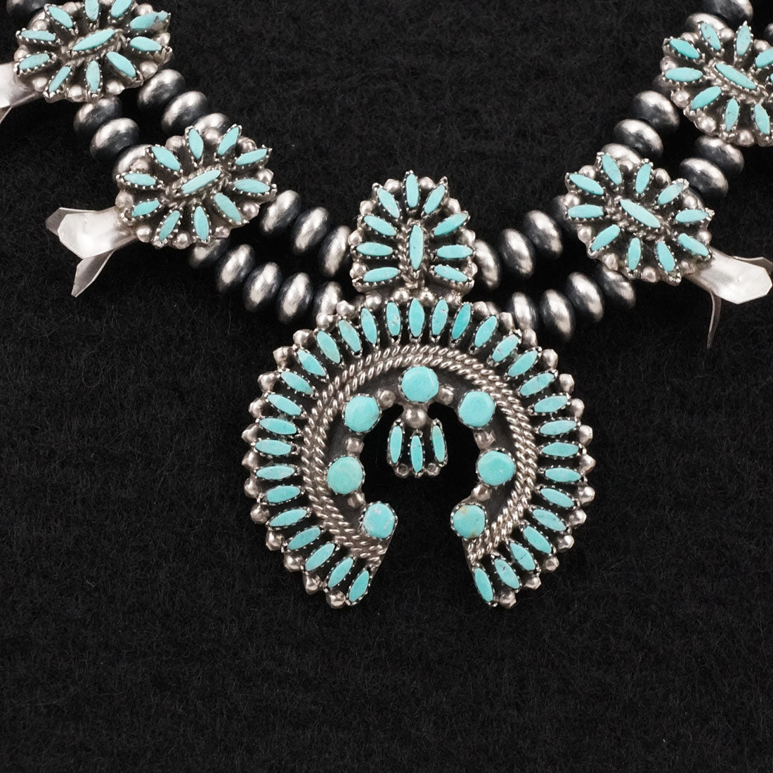 Lorena Peina Turquoise & Sterling Silver Mini Squash Blossom Set