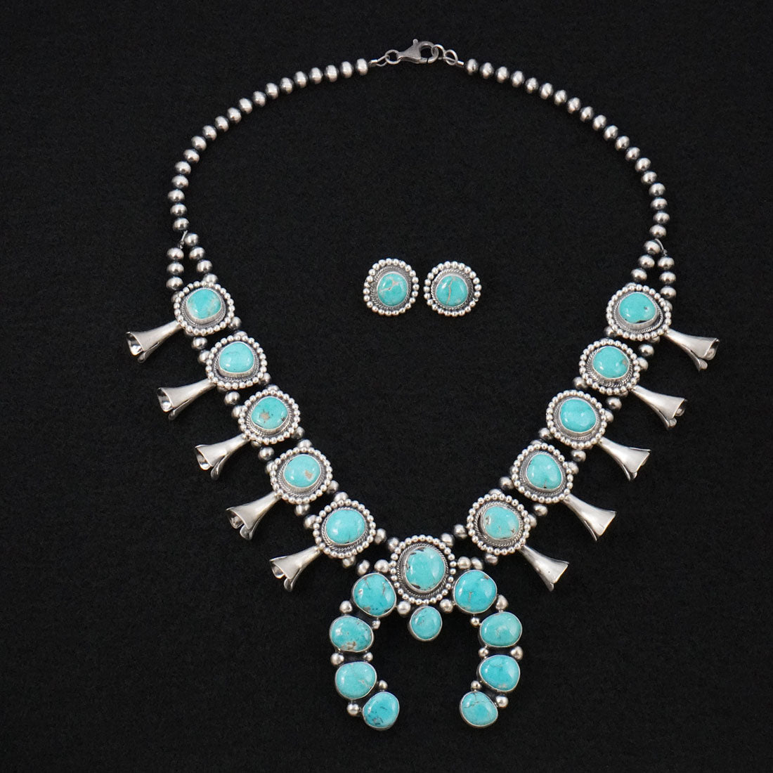 Darrin Livingston Turquoise & Sterling Silver Squash Blossom Set