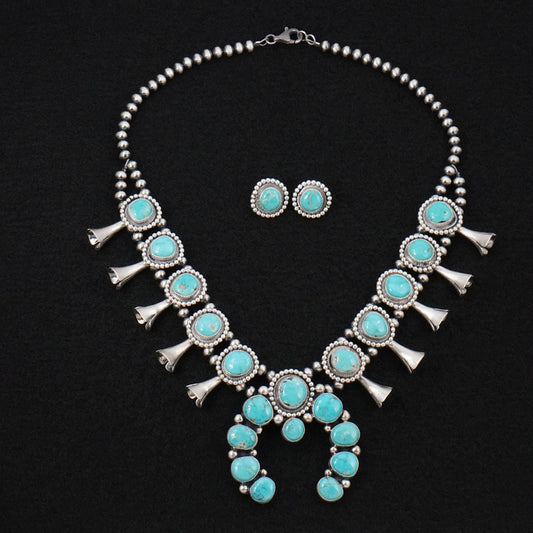 Darrin Livingston Turquoise & Sterling Silver Squash Blossom Set