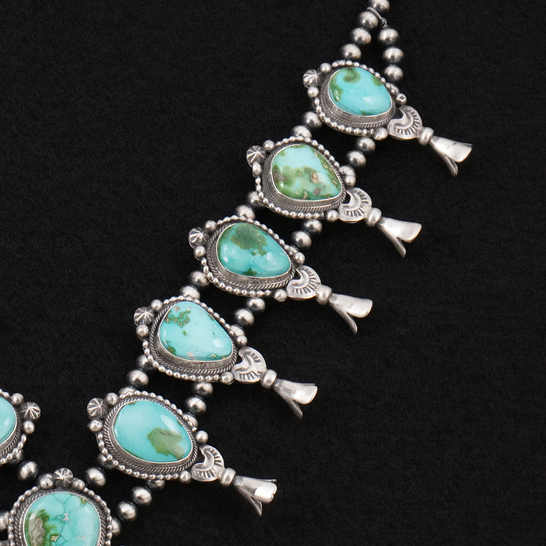 Darrin Livingston Turquoise & Sterling Silver Squash Blossom Set