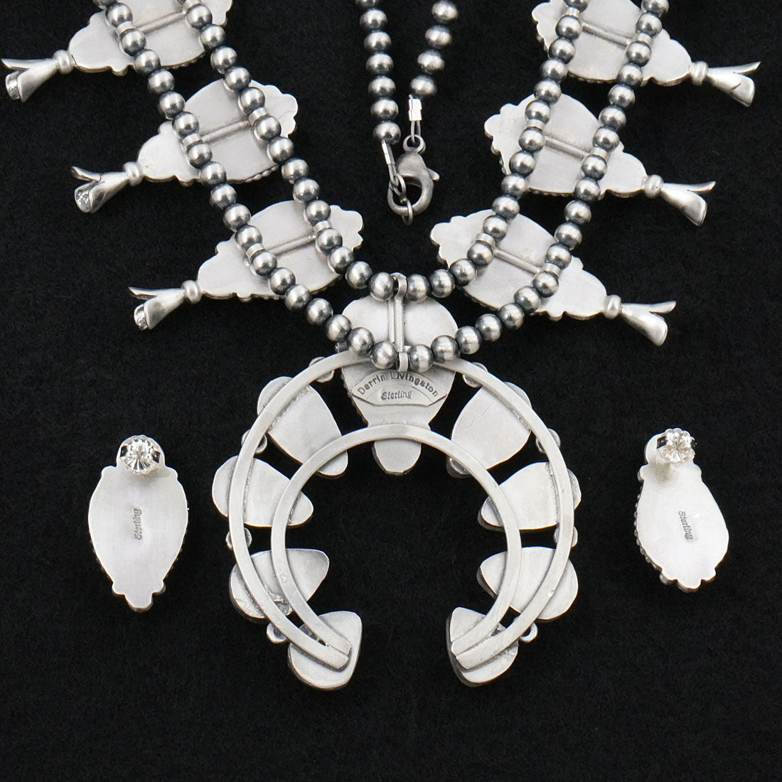 Darrin Livingston Turquoise & Sterling Silver Squash Blossom Set