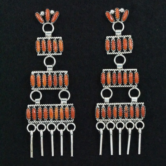 Rodney Notah Coral & Sterling Silver Earrings