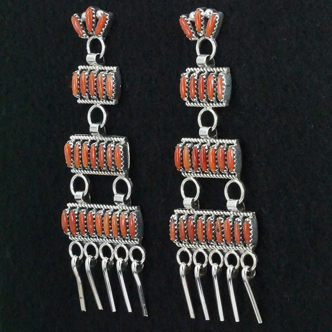 Rodney Notah Coral & Sterling Silver Earrings