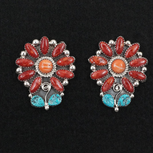 Anthony Brown Spiny Oyster, Turquoise & Sterling Silver Earrings