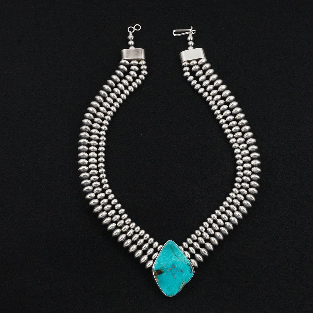 Eugene Gruber, Bryannen Halwood Turquoise & Sterling Silver Navajo Pearl Necklace