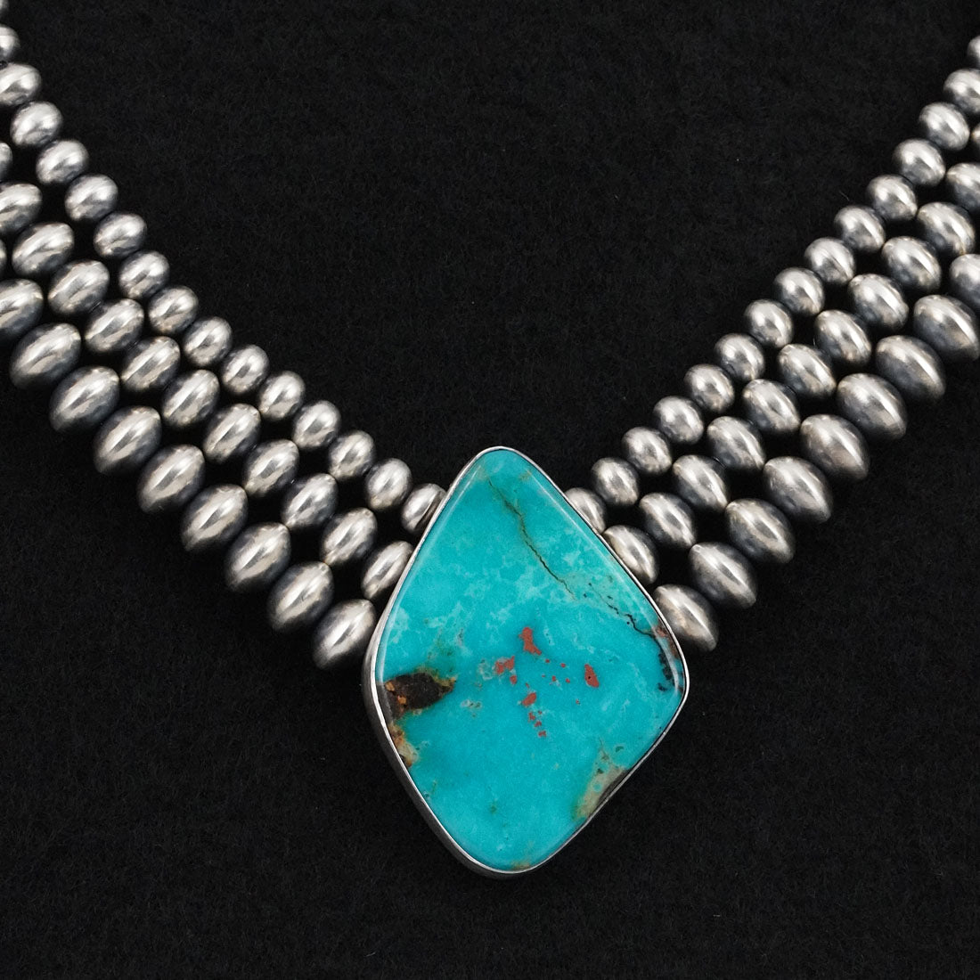 Eugene Gruber, Bryannen Halwood Turquoise & Sterling Silver Navajo Pearl Necklace